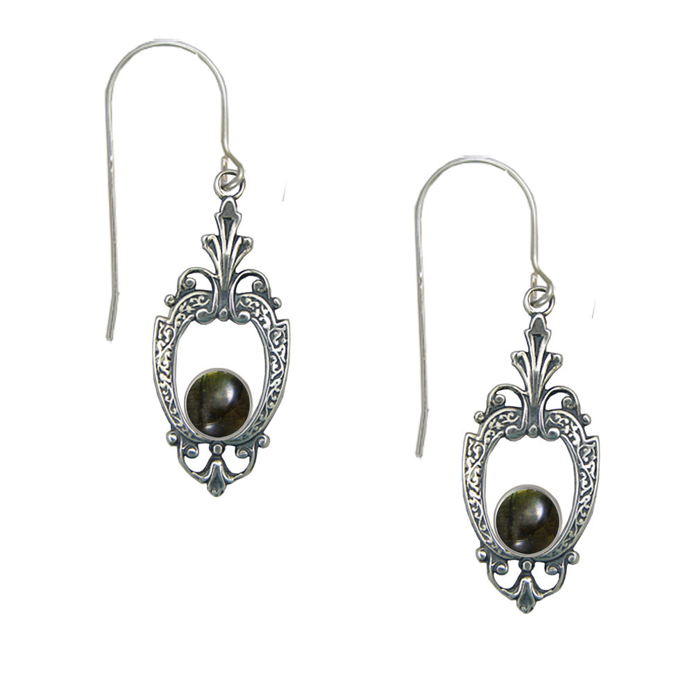 Sterling Silver Victorian Spectrolite Drop Dangle Earrings